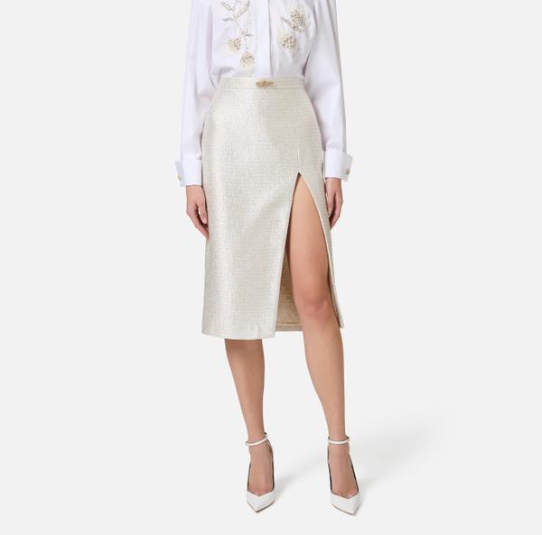 Elisabetta Franchi Jupe En Tweed Lamé Avec Détail Bijou
