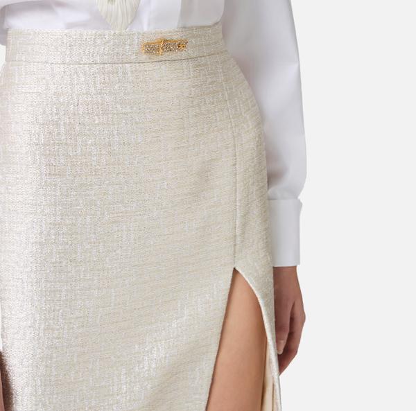 Elisabetta Franchi Jupe En Tweed Lamé Avec Détail Bijou