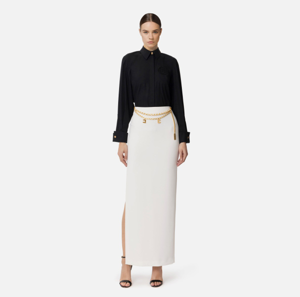 Elisabetta Franchi Jupe Longue En Crêpe Léger Avec Chaîne