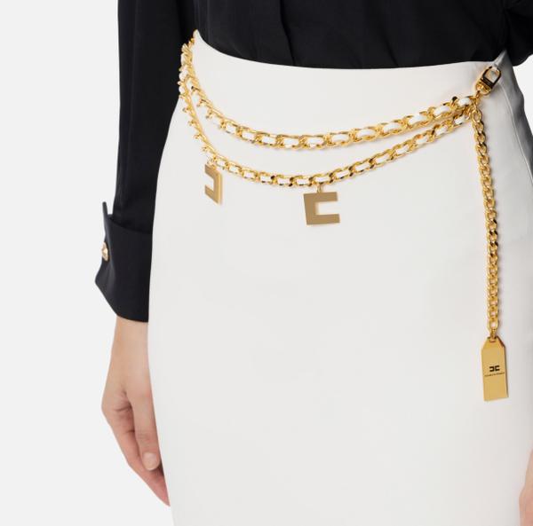 Elisabetta Franchi Jupe Longue En Crêpe Léger Avec Chaîne