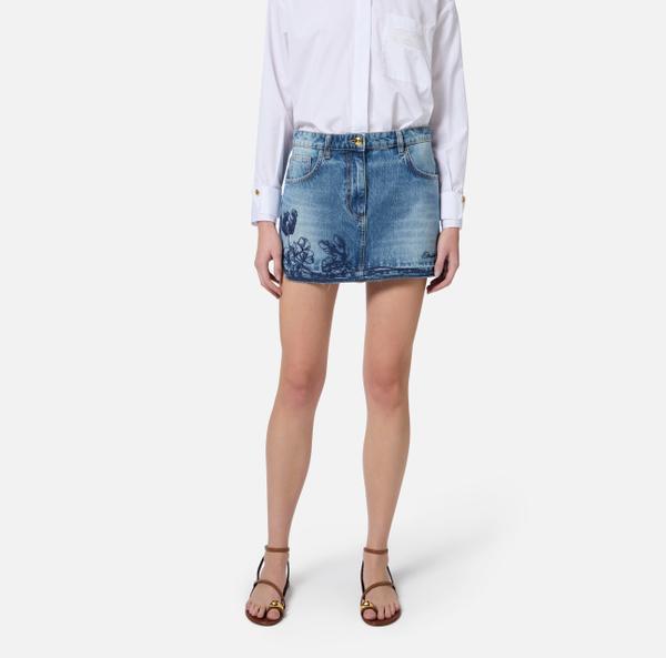 Elisabetta Franchi Mini-jupe En Denim Avec Broderie Florale
