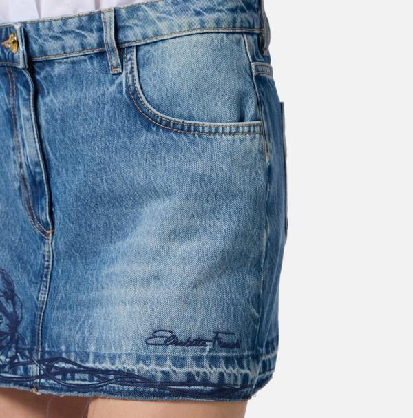 Elisabetta Franchi Mini-jupe En Denim Avec Broderie Florale
