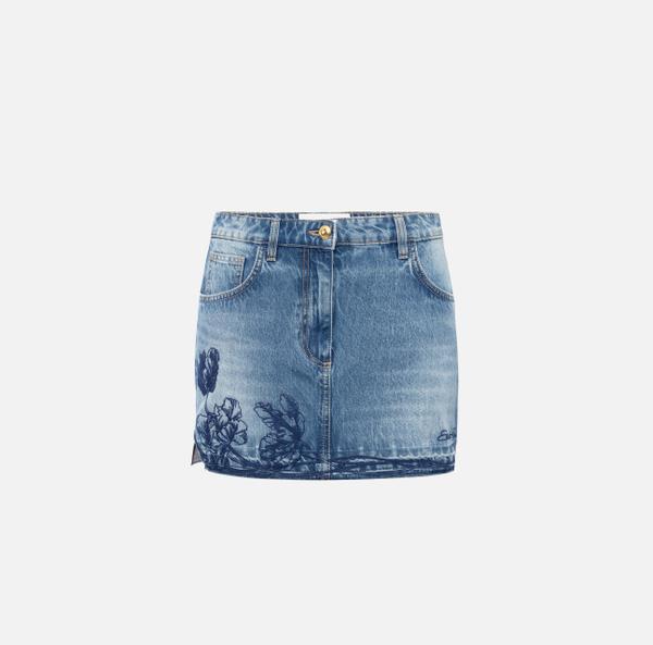elisabetta franchi Mini-jupe en denim avec broderie florale