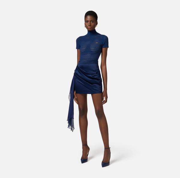 Elisabetta Franchi Mini-jupe En Satin Et Voile Avec Ceinture à Nouer