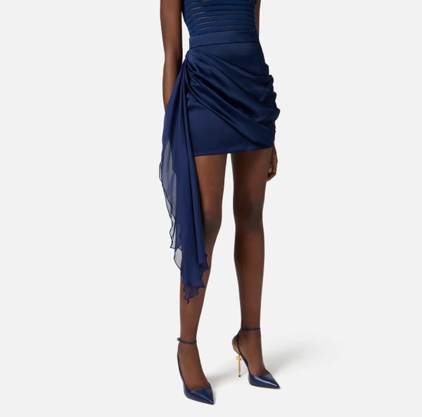Elisabetta Franchi Mini-jupe En Satin Et Voile Avec Ceinture à Nouer