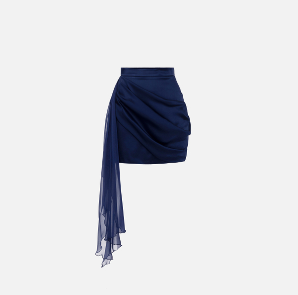 elisabetta franchi Mini-jupe en satin et voile avec ceinture à nouer