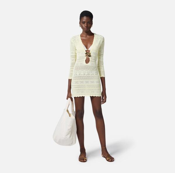 Elisabetta Franchi Mini-robe En Viscose Perforée Avec Fleur Bijou