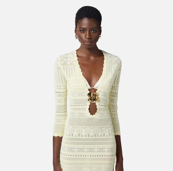 Elisabetta Franchi Mini-robe En Viscose Perforée Avec Fleur Bijou