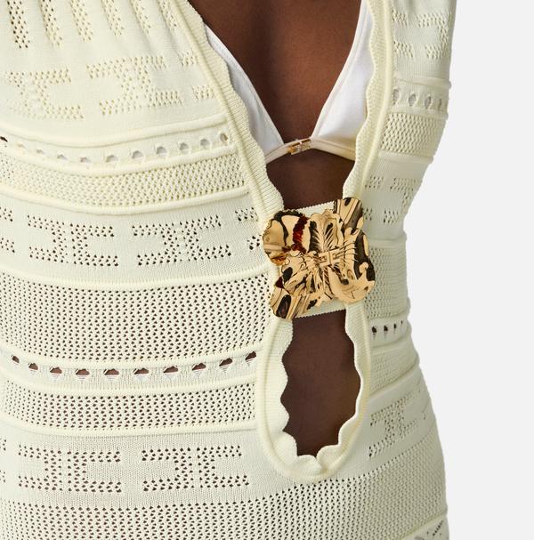 Elisabetta Franchi Mini-robe En Viscose Perforée Avec Fleur Bijou