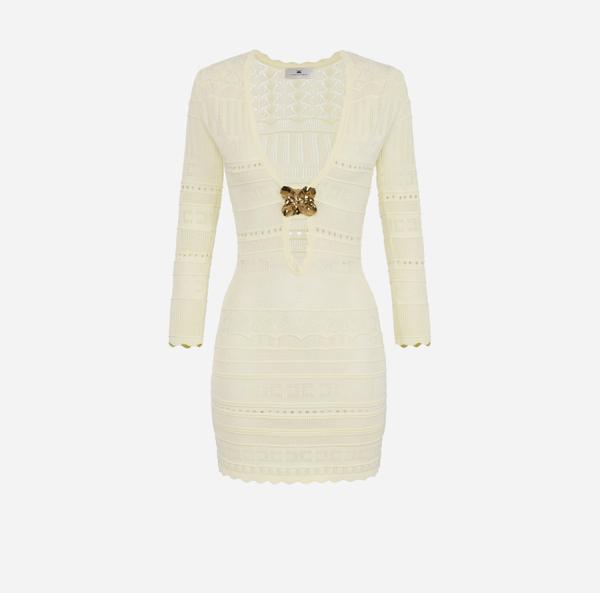 elisabetta franchi Mini-robe en viscose perforée avec fleur bijou