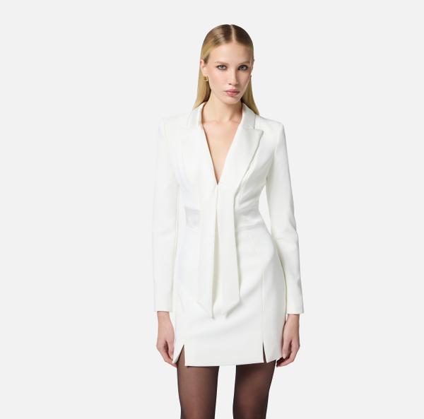 Elisabetta Franchi Mini-robe Smoking En Crêpe Avec Revers En Satin