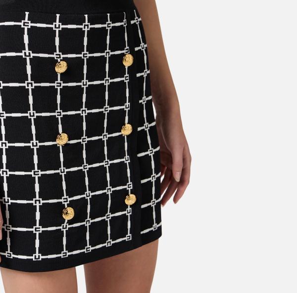 Elisabetta Franchi Minijupe En Jacquard à Logo Avec Boutons Dorés