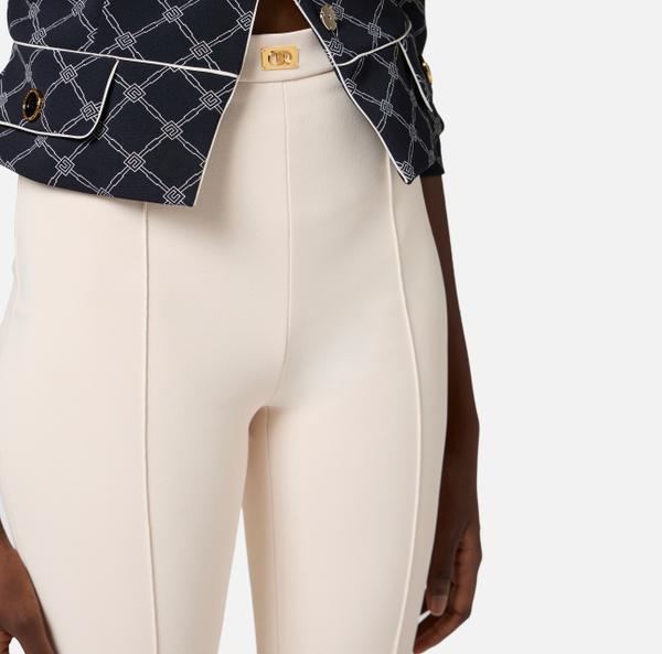 Elisabetta Franchi Pantalon à Patte D’éph En Crêpe Avec Plaque Logo