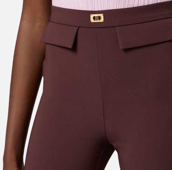 Elisabetta Franchi Pantalon Ajusté En Crêpe Avec Plaque Logo