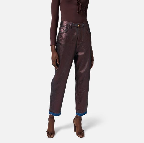 Elisabetta Franchi Pantalon Baggy En Denim De Coton Lamé