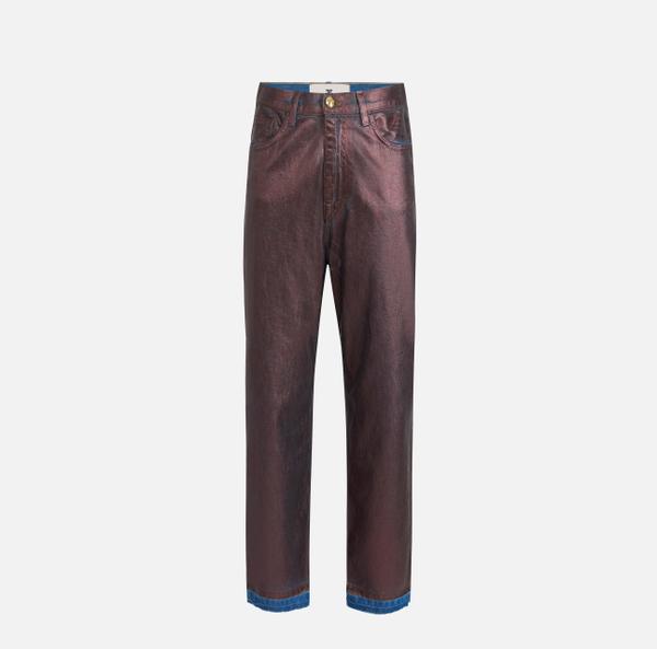 elisabetta franchi Pantalon baggy en denim de coton lamé