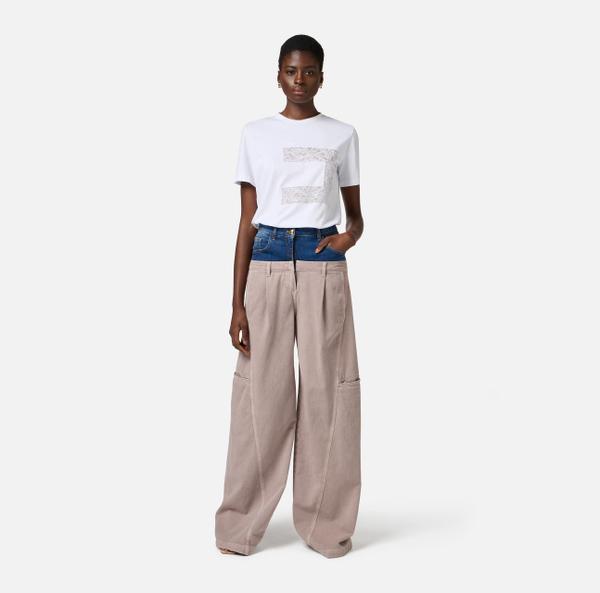 Elisabetta Franchi Pantalon Cargo En Coton Avec Basque En Denim