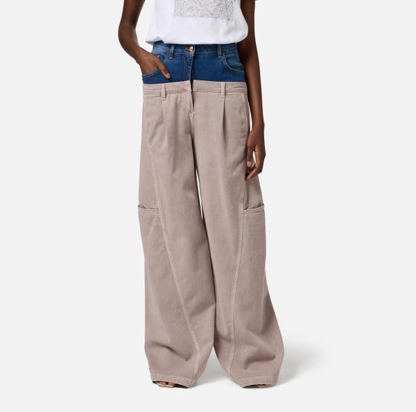 Elisabetta Franchi Pantalon Cargo En Coton Avec Basque En Denim