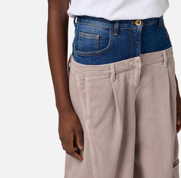 Elisabetta Franchi Pantalon Cargo En Coton Avec Basque En Denim