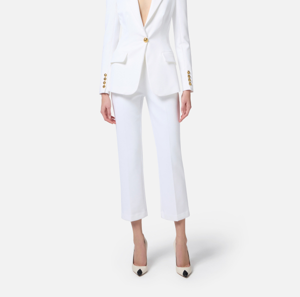 Elisabetta Franchi Pantalon Cropped En Crêpe Avec Plaque Logo