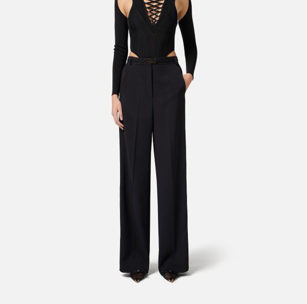 Elisabetta Franchi Pantalon En Crêpe Avec Bandes En Satin