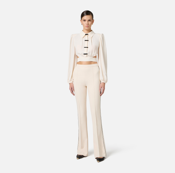 Elisabetta Franchi Pantalon En Crêpe Avec Piping Contrasté