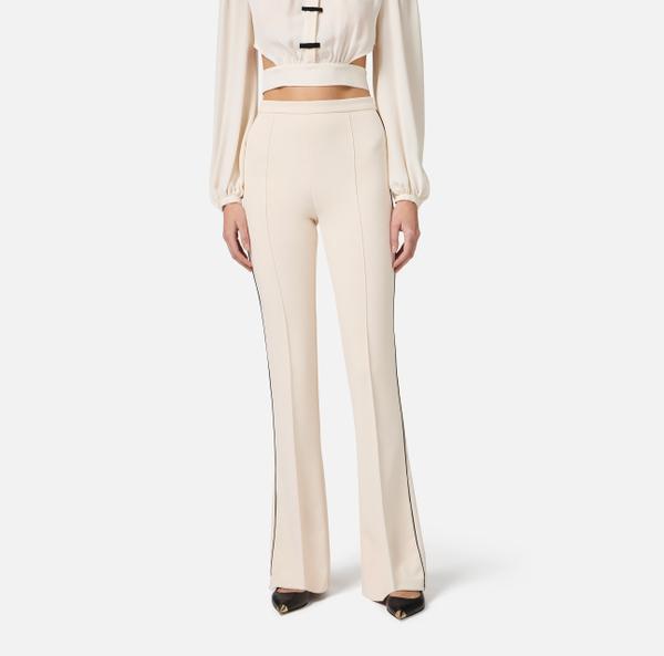 Elisabetta Franchi Pantalon En Crêpe Avec Piping Contrasté