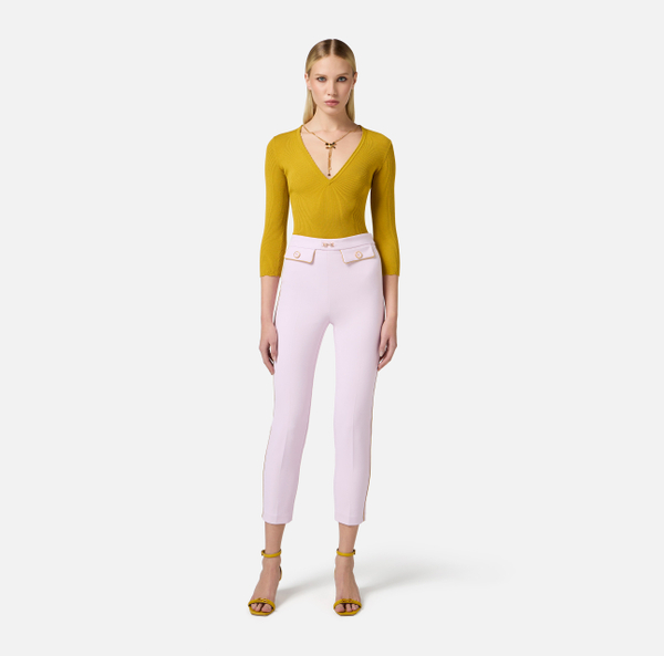 Elisabetta Franchi Pantalon En Crêpe Avec Piping Et Mors Bijou