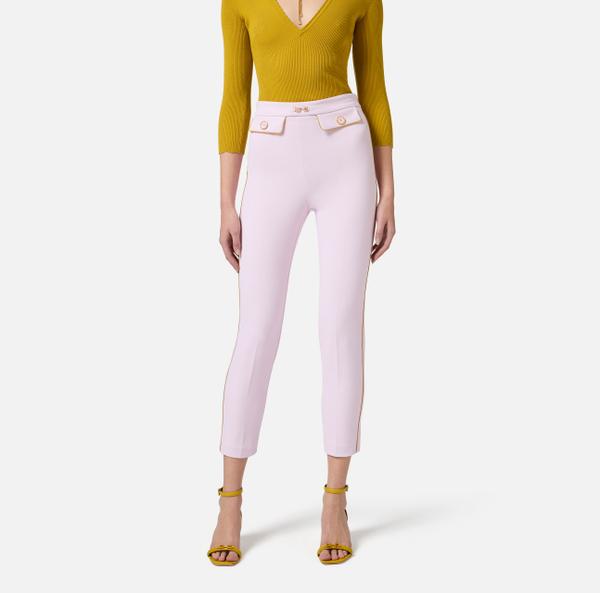 Elisabetta Franchi Pantalon En Crêpe Avec Piping Et Mors Bijou