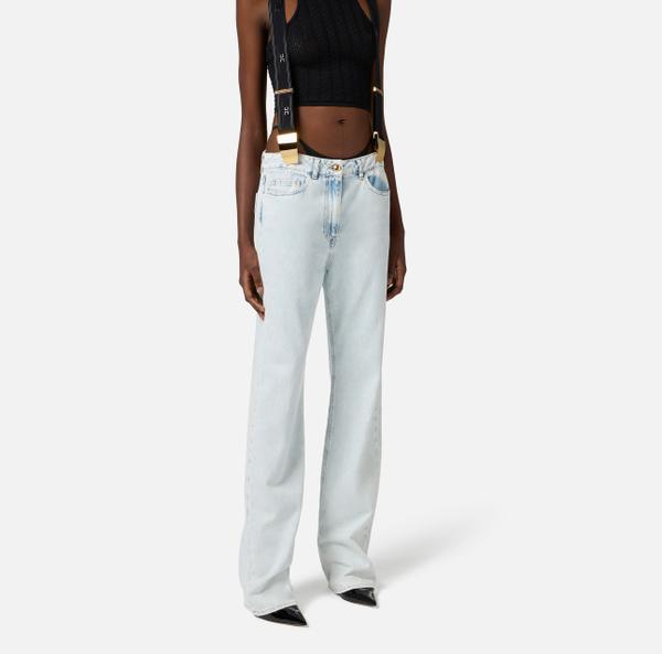 Elisabetta Franchi Pantalon En Denim De Coton Avec Bretelles
