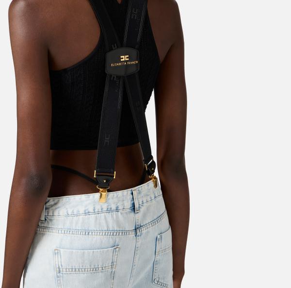 Elisabetta Franchi Pantalon En Denim De Coton Avec Bretelles