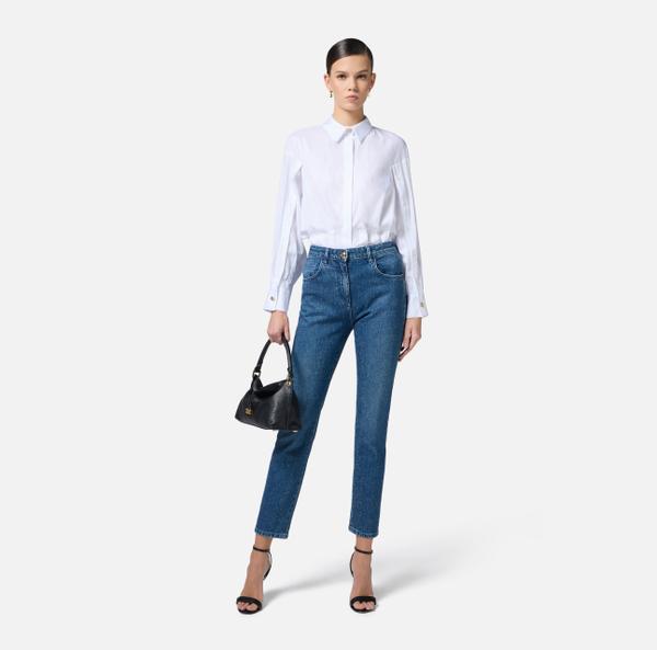 Elisabetta Franchi Pantalon En Denim De Coton Avec Strass
