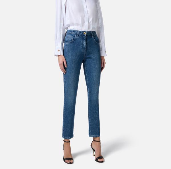 Elisabetta Franchi Pantalon En Denim De Coton Avec Strass