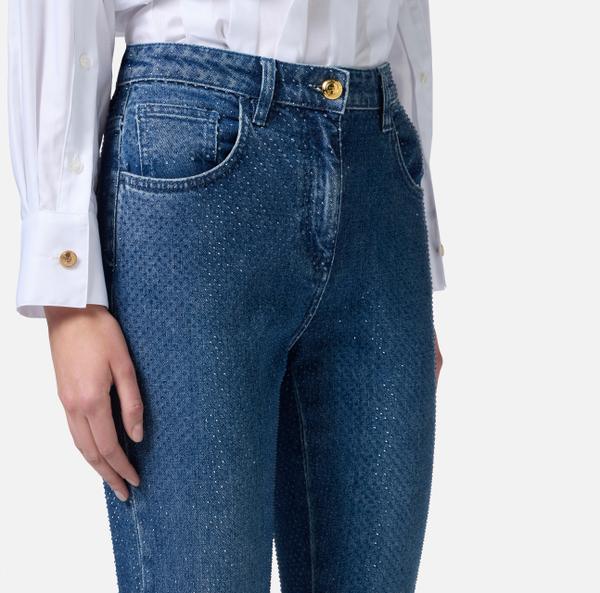 Elisabetta Franchi Pantalon En Denim De Coton Avec Strass