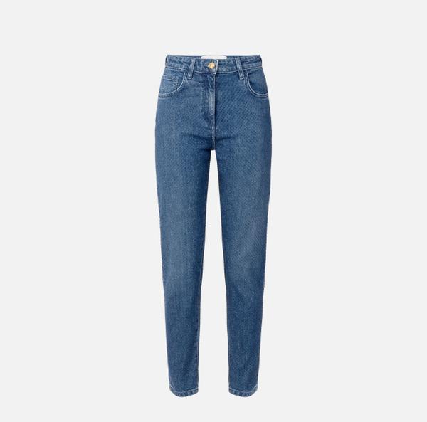 elisabetta franchi Pantalon en denim de coton avec strass