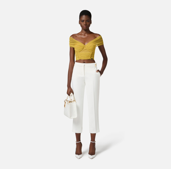 Elisabetta Franchi Pantalon En Double Crêpe Léger Avec Petites Fentes