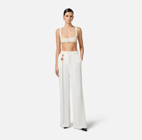 Elisabetta Franchi Pantalon En Gabardine De Lin Mélangé Avec Pinces