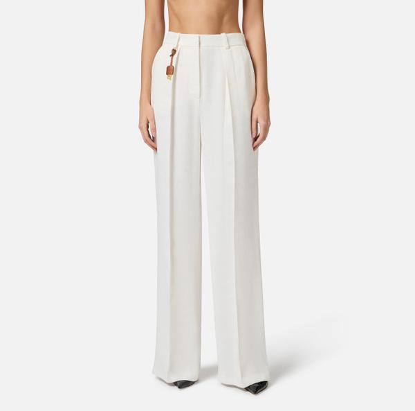 Elisabetta Franchi Pantalon En Gabardine De Lin Mélangé Avec Pinces
