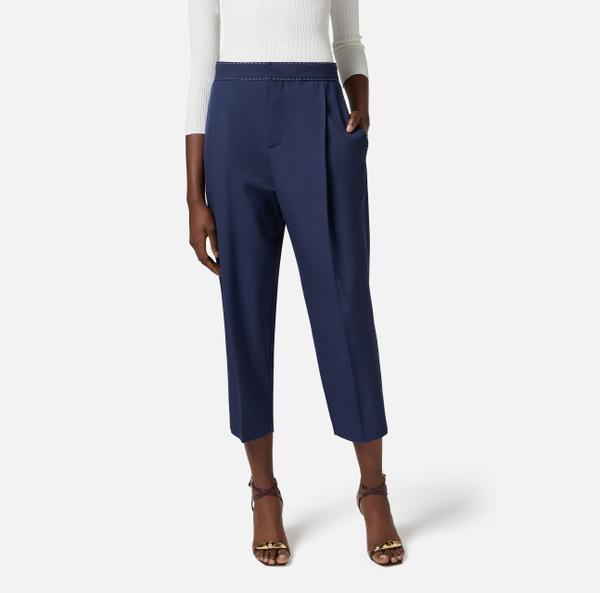Elisabetta Franchi Pantalon En Laine Légère Avec Surpiqûres Contrastées