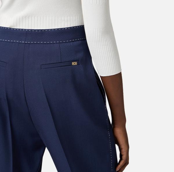 Elisabetta Franchi Pantalon En Laine Légère Avec Surpiqûres Contrastées