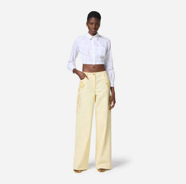 Elisabetta Franchi Pantalon Palazzo En Coton Avec Broderies