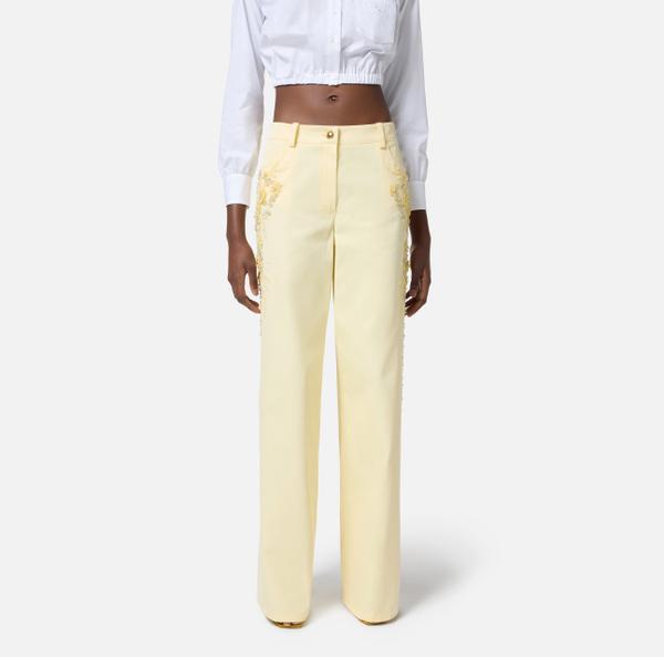 Elisabetta Franchi Pantalon Palazzo En Coton Avec Broderies