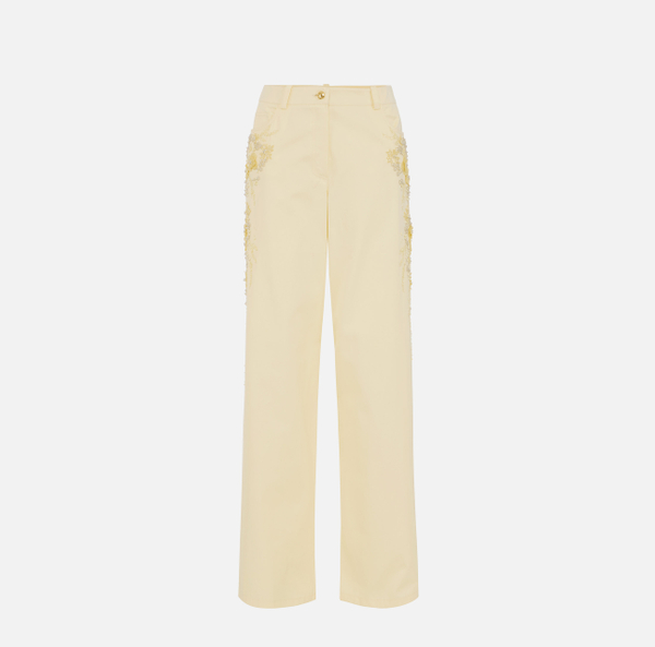 elisabetta franchi Pantalon palazzo en coton avec broderies
