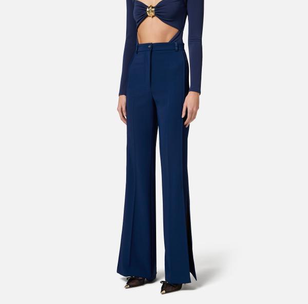 Elisabetta Franchi Pantalon Smoking En Crêpe Avec Bandes En Satin