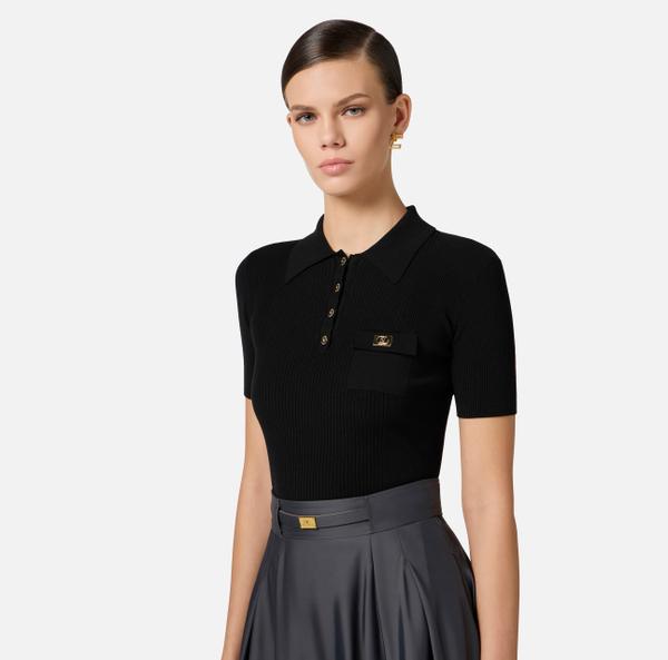 Elisabetta Franchi Polo En Micro-côtes Avec Poche Poitrine