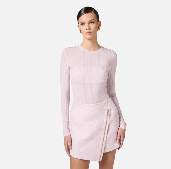 Elisabetta Franchi Pull En Coton Avec Transparences Et Boutons Dorés