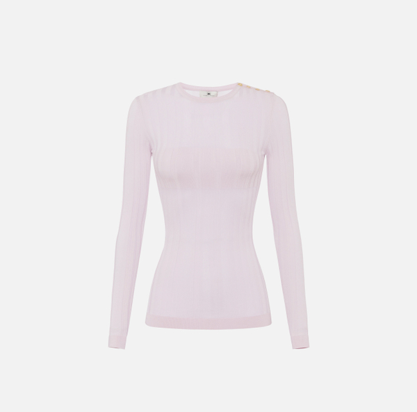 elisabetta franchi Pull en coton avec transparences et boutons dorés