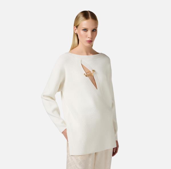 Elisabetta Franchi Pull En Viscose Avec Découpes Et Broche Bijou