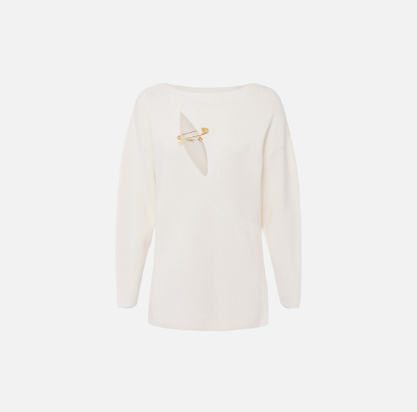 elisabetta franchi Pull en viscose avec découpes et broche bijou