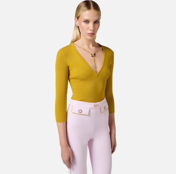 Elisabetta Franchi Pull En Viscose Côtelée Avec Collier